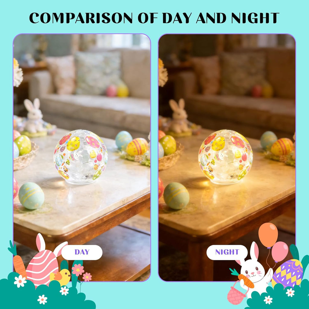 Skiennix Easter Glass Ball Lights - 2PCS LED Bunny Crackle Tabletop Lamps | 3.93'' Decorative Battery Operated Spheres