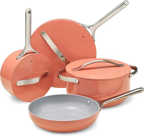 Caraway Non-Stick Ceramic Cookware Set - 12 Piece Oven Safe Pots & Pans | PFAS & PFOA Free - Perracotta