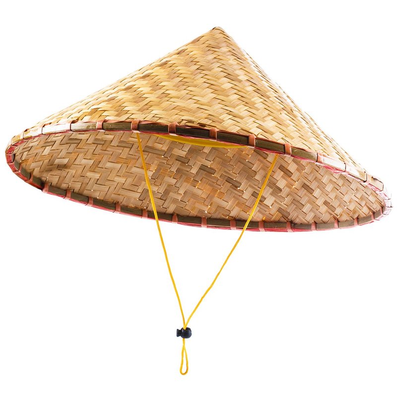 Funny Party Hats Asian Conical Hat - Rice Farmer Hat With Bamboo Design