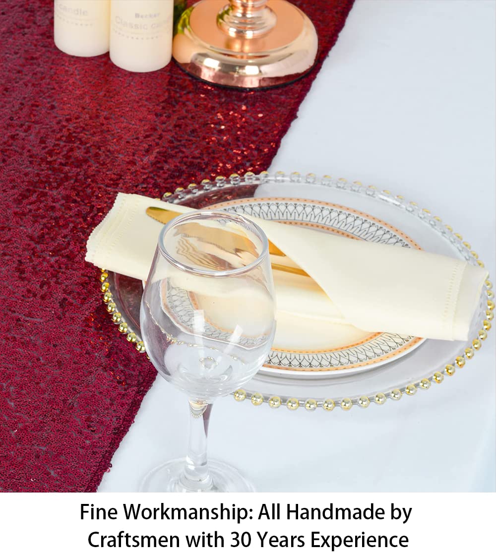 ShinyBeauty Sequin Table Runner Burgundy 12 by 108 Inch Wine Sparkle Sequence Table Cloth Runner Party Supplies Glitter Sequin Mesh Table Runner for Birthday Party Wedding Banquet Decoration