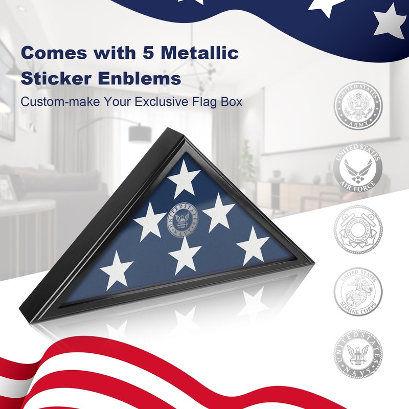 Flag Display Case for Burial Flag with Glass Front, 9.5x5' Folded Flag Case for Burial Flag, Wooden Flag Box Display Case, Flag Holder for Veteran Burial Flag Display Case, Military Flag Frame