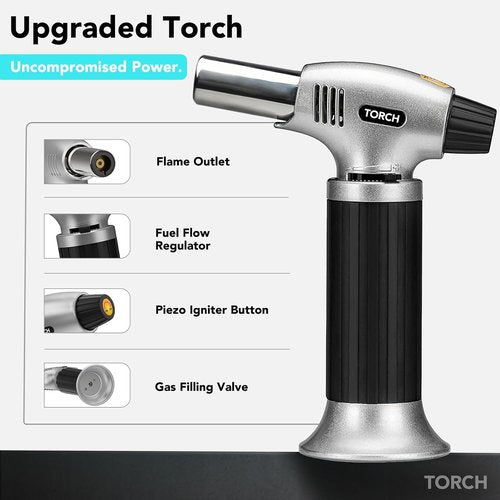 Butane Torch Lighter - Premium Quality Jet Flame with Refill Kit | 1.9oz (100ml), Black