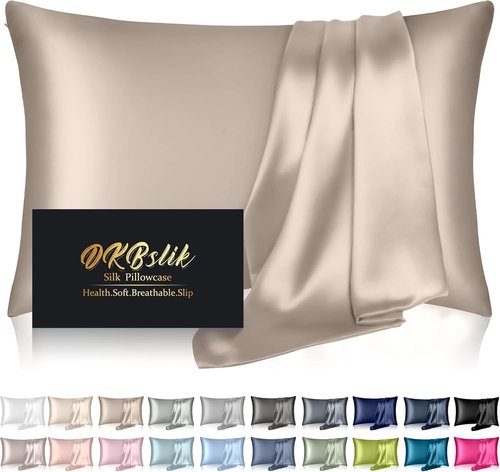 Mulberry Silk Pillowcase by Skiennix - Anti-Acne Cooling Sleep Pillow Cover | Standard Size, Champagne Color