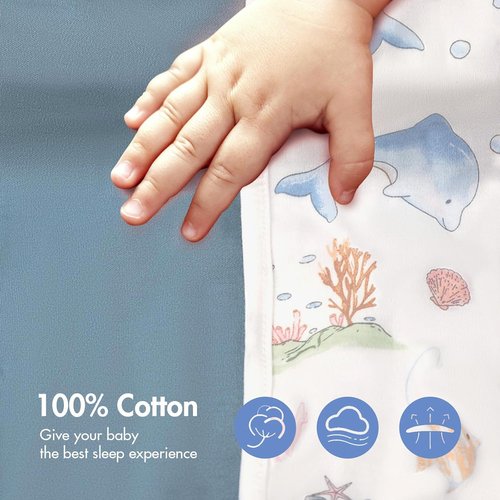 ANYEDDE Arms Up Swaddle 0-3 Months - Breathable Newborn Sleep Bags with Removable Cuffs, Blue Dolphin