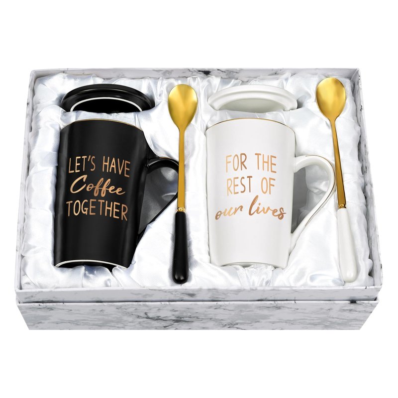 YHRJWN - Engagement Gift, Anniversary Wedding Gifts for Couples, Let's Have Coffee Together Mug Set, Couples Gifts for Birthday Christmas, Mr Mrs Him Her Gifts, 14 Oz with Gift Box