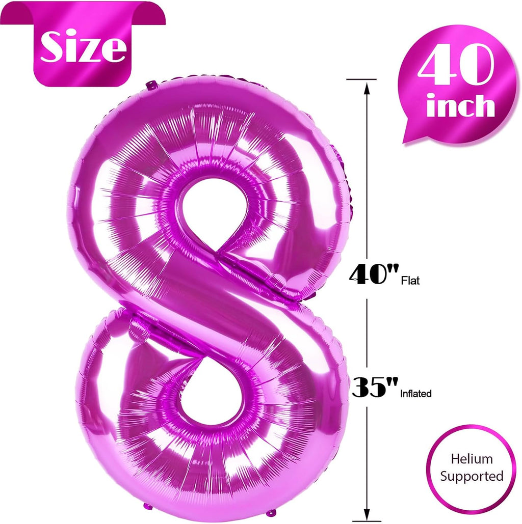 Rosy Purple Number 8 Balloon - 40 Inch Birthday Decorations for Girls | Perfect for 8th Birthday Parties