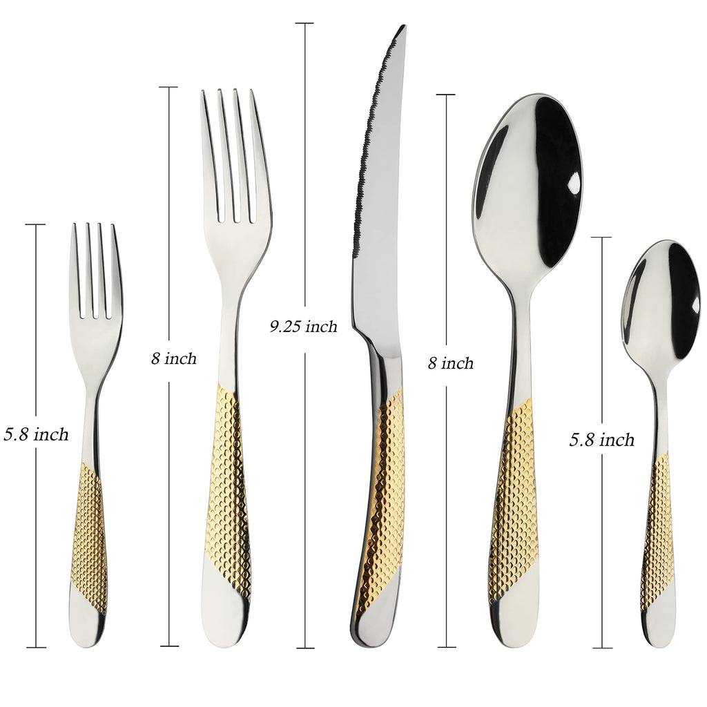 Gold Silverware Set 20-Piece Stainless Steel Flatware Cutlery Set Service for 4 Kitchen Tableware Utensil Set Includes Knives Spoons Forks For Home Kitchen Restaurant