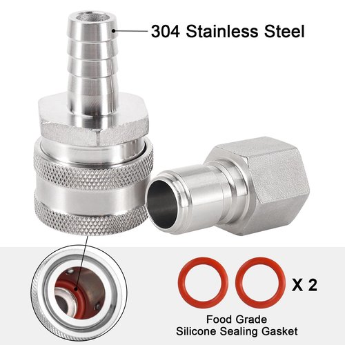 MRbrew Quick Disconnect Set, 304 Stainless Steel 1/2 FPT Female Thread Disconnect 1/2'' Male Barb Brewing Connector Kit Quick Disconnect for Ball Valve & Wort Beer Pumps & Wort Chiller Hose Fitting