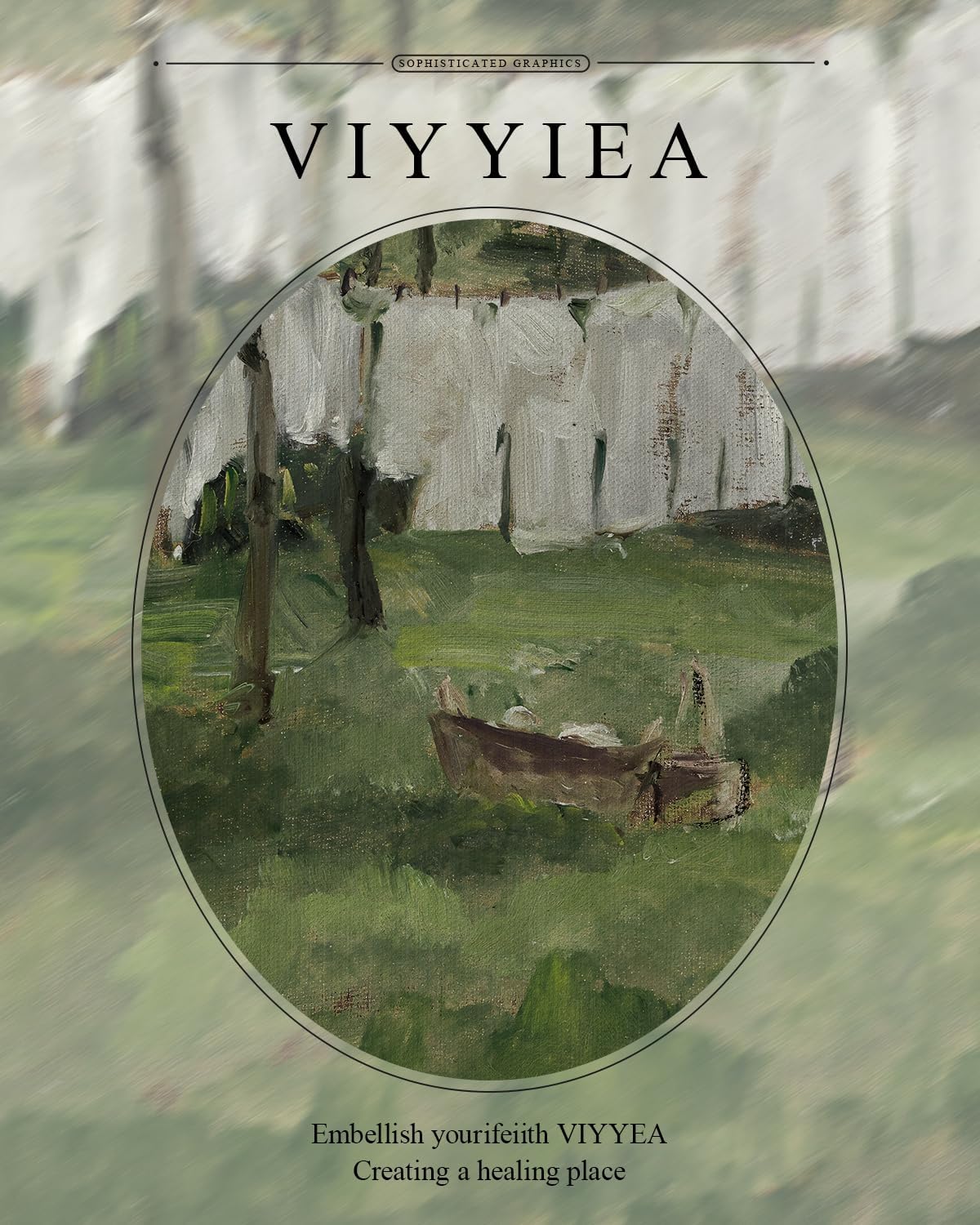 VIYYIEA Gold Framed Canvas Print - Vintage Laundry Room Art | Antique Green Landscape 11x14in