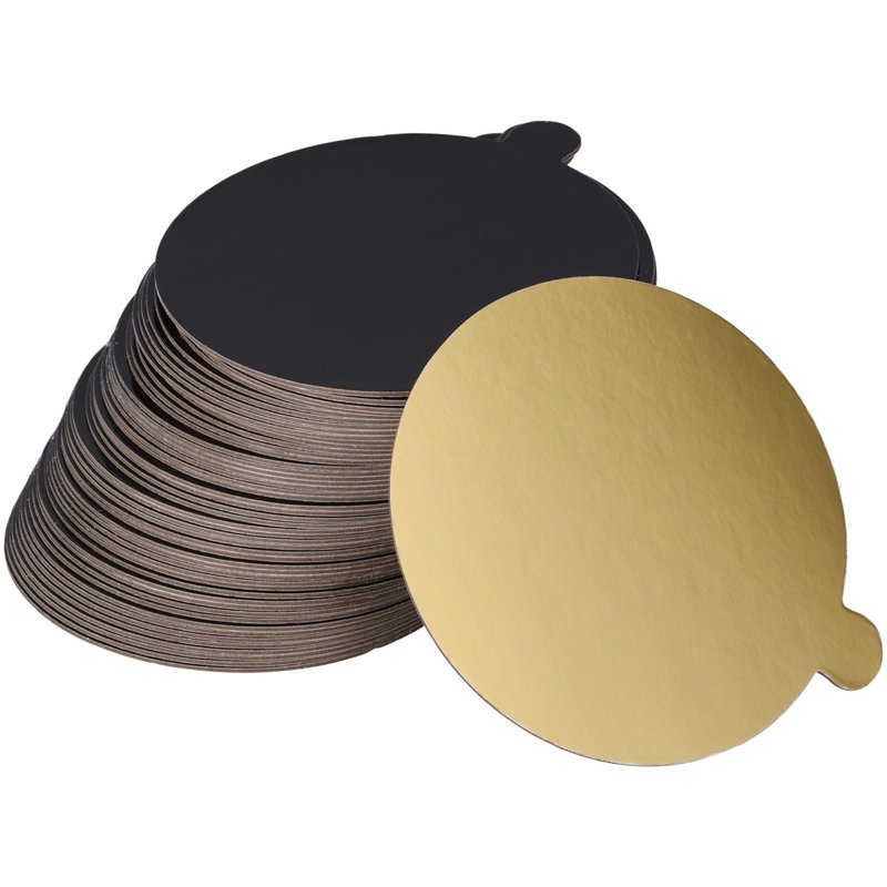 DecoPac 5" Round Black/Gold Reversible Waxed Corrugated Cake Board, Gloss Shiny Finish For Cakes, Cupcakes, Desserts, 4.9 x 4.9 x 0.06 inches, Pack of 50