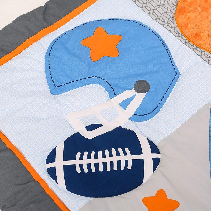 Brandream Sport Baby Crib Bedding Sets - No.1 Champ Ball Theme Boys Nursery Set | 3-Piece Nursery Set | Baby Quilt, Fitted Crib Sheet, Dust Ruffled Included - Blue & Grey