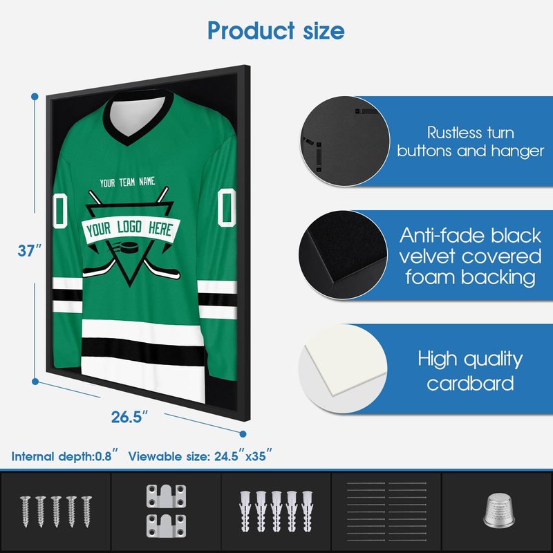 26x37 XL Shadow Box Frame, Jersey Display Case with Grade A Natural Pine Wood Acrylic Front Jersey Frame for Hockey, Soccer, Basketball, Football Uniform Shirts, Black