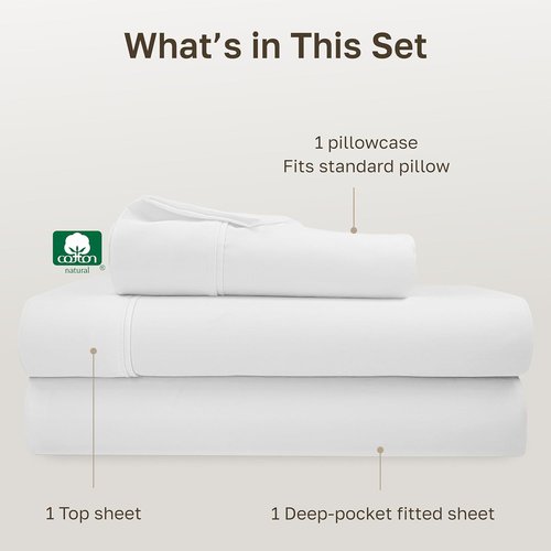 California Design Den Twin XL Bed Sheets Set - 100% Cotton, 400 Thread Count, Silky Sateen - Antique White