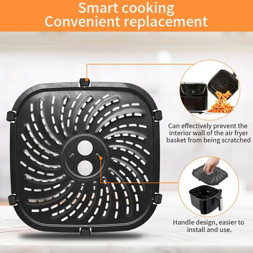 GCQFZ Air Fryer Grill Pan for PowerXL Vortex Pro 6 QT Air Fryer, Oval Nonstick 8.67''*8.67''Air Fryer Replacement Parts Accessories Rack Tray Basket Crisper Plate with Rubber Bumpers,Dishwasher Safe