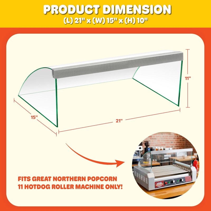 11 Roller Machine Cover- Tempered Glass Sneeze Guard- Fits all Electric Countertop Rotisserie Style Hotdog & Sausage Cookers by Great Northern Popcorn