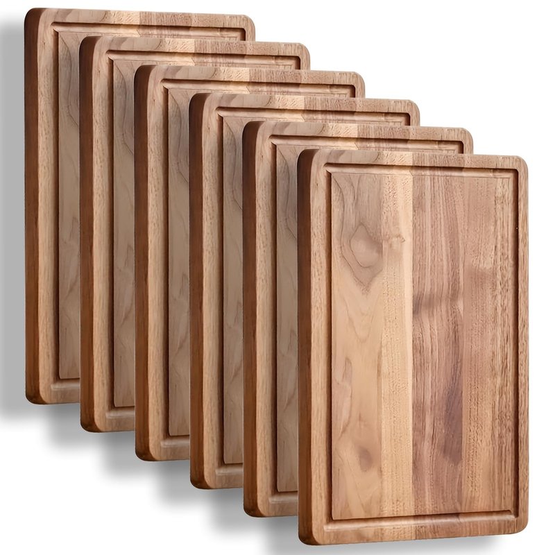 11.8 Inch Acacia Wood Cutting Board, 0.6" Thick, Reversible Wooden Cutting Board for Kitchen, Charcuterie Board Cheese Board with Deep Groove (6)