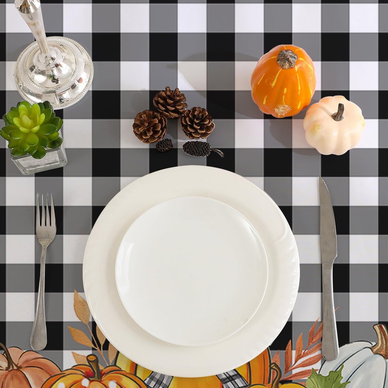 cusugbaso Fall Square Tablecloth 52x52 Inches, Black Plaid Pumpkins Fall Decorations for Home - Water Resistant Thanksgiving Table Cloth Rectangle for Party, Dinner, Indoor