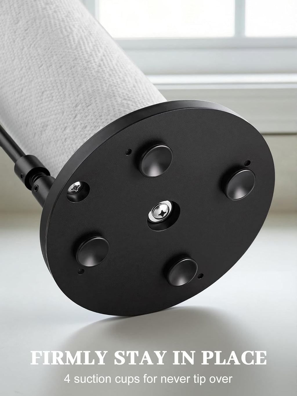 SMARTAKE Paper Towel Holder - Weighted Non-Slip Dispenser with Spring Arm for Most Roll Sizes - Black Stainless Steel