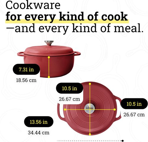Lodge Enamel Cast Iron Dutch Oven - Ideal for Baking, Braising & Slow Cooking - 6 Quart - Cranberry