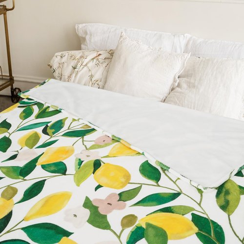 JarThenaAMCS Lemon Fuzzy Blanket - 60 x 50 Inch Yellow Lemon with Green Leaves Throw Blanket for Adults & Kids - Soft, Warm, Spring/Summer Blanket for Home, Chair, Sofa, Couch