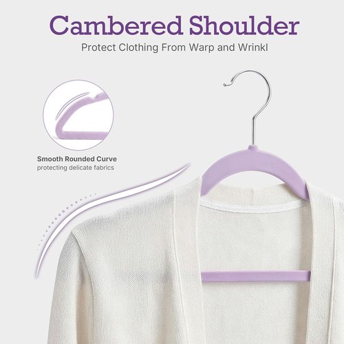 HOUSE DAY Velvet Hangers - 60 Pack Non-Slip Heavy Duty Coat & Suit Hangers | Lt-Purple with 360° Rotating Hook