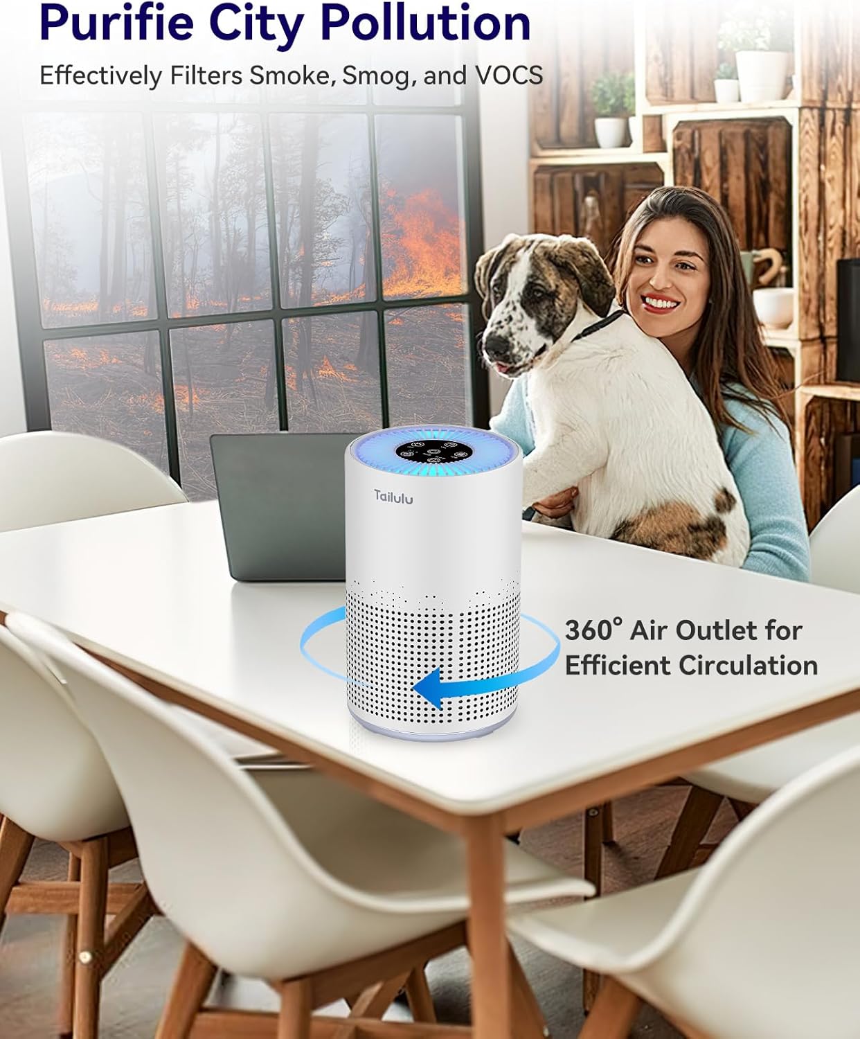 Tailulu H13 True HEPA Air Purifier - Portable 1200 Ft² Cleaner with 12dB Sleep Mode & Timer | Ideal for Pets, Dust & Odors