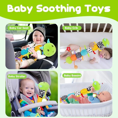 Baby Sensory Toy - Plush Caterpillar Music Toy with Mirror & Crinkle Rattle for Infants 0-6 Months