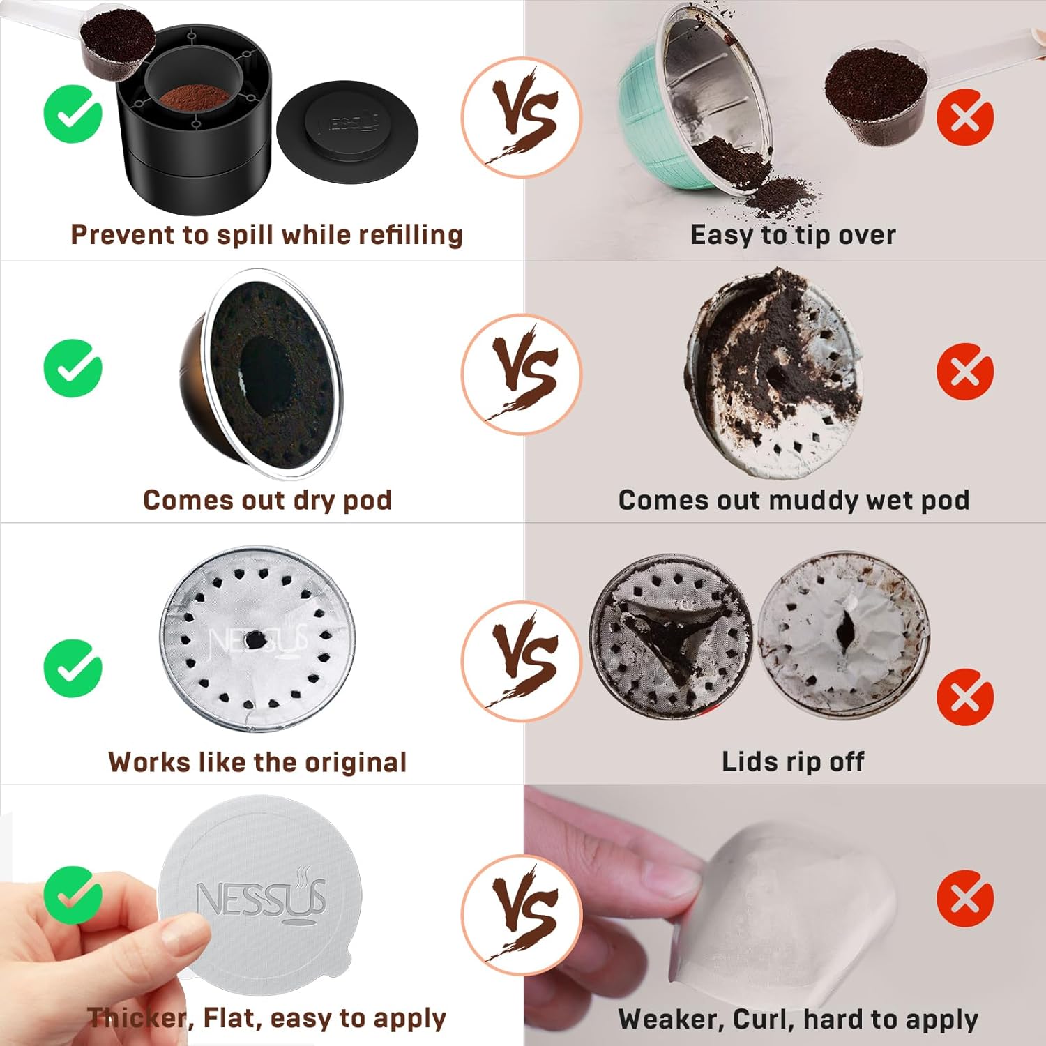 Nessus Reusable Pod Kit for Nespresso Vertuo | 100 Pcs Aluminum Foil Seals & Accessories