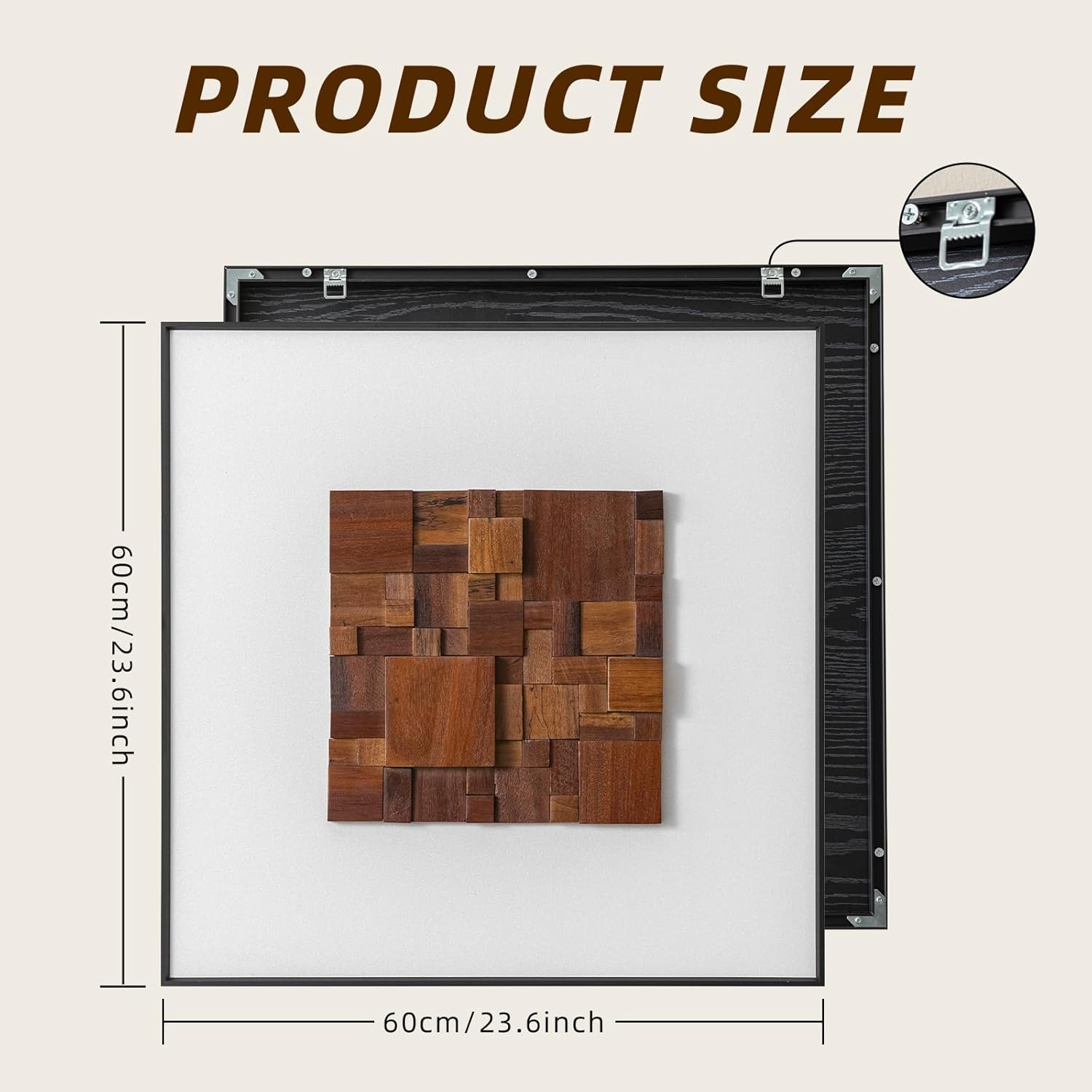 Regine Switzerland 3D Wood Textured Large Framed Abstract Wall Art - Modern Geometric Design (Brown, 24”H x 24”W)