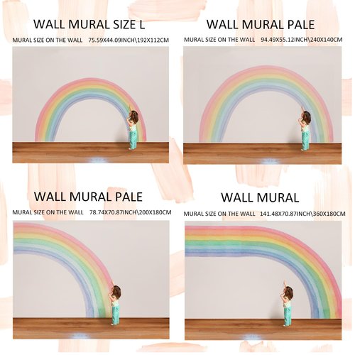 funlife Vinyl Large Rainbow Wall Mural Stickers Peel and Stick, Precut Giant Pastel Watercolor Rainbow Wall Decals for Girls Bedroom Kids Nursery Room Playroom, 94.49" x 55.12"
