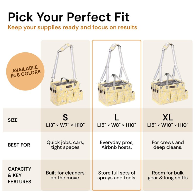 FifthStart Multipurpose Cleaning Caddy with Waist & Shoulder Strap - Diaper Caddy with 9 Pockets, Mesh Base & Adjustable Compartments - Cleaning Supplies Organizer (Yellow Floral, Small)