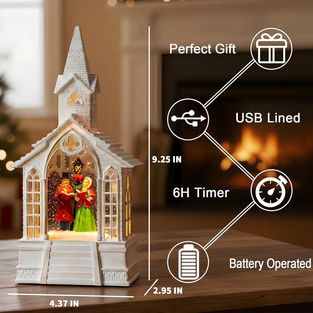 Skiennix Christmas Village Snow Globe - Church Choir Water Lantern with Silent Night Music | Holiday Decor Gift for Family & Friends
