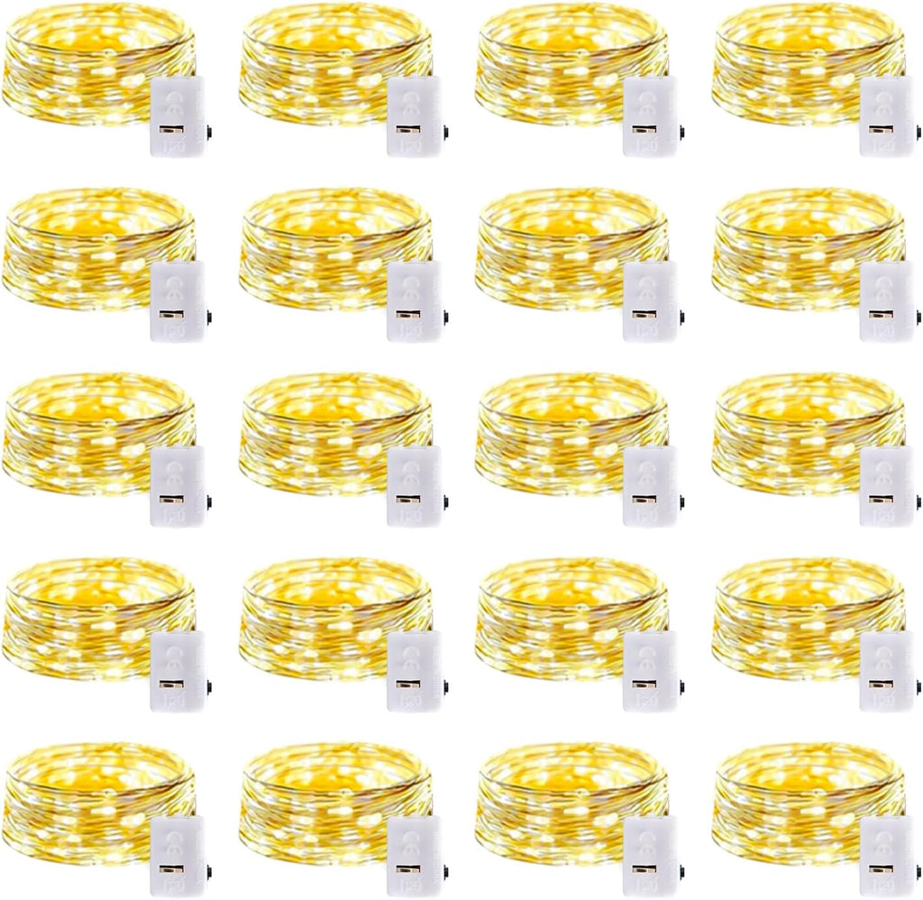 Skiennix 20 Pack LED Fairy Lights - Battery Operated, Waterproof Mini Twinkle String Lights | 7FT Warm White for Weddings & Parties