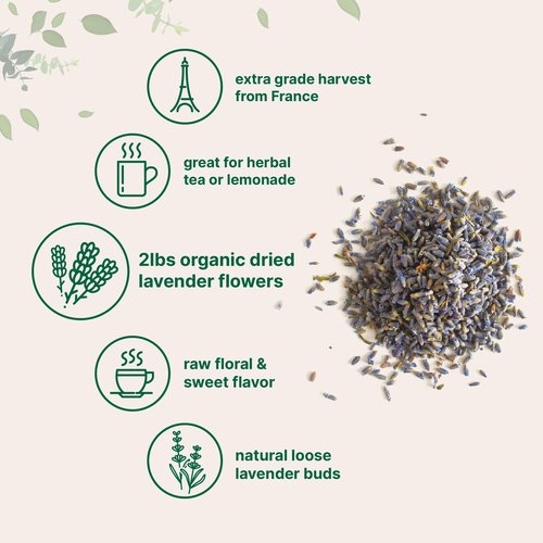 Organic Dried Lavender Flowers, 2lbs (32oz) | Culinary Lavender from France for Tea, Home Fragrance & Sachets | Food Grade Edible Buds | Non-GMO, Bulk Supply