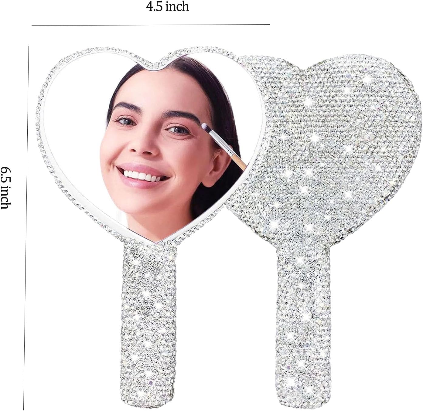 Skiennix Large Rhinestone Handheld Mirror - Dazzling Glitter Design | Portable Heart-Shaped for Weddings