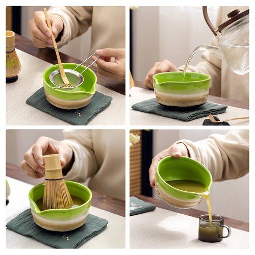 Matcha Whisk Set Ceramic Matcha Set Includes Matcha Bowl Matcha Whisk and Holder, Bamboo Scoop, Sifter, 5 Pcs Matcha Kit for Matcha Lovers