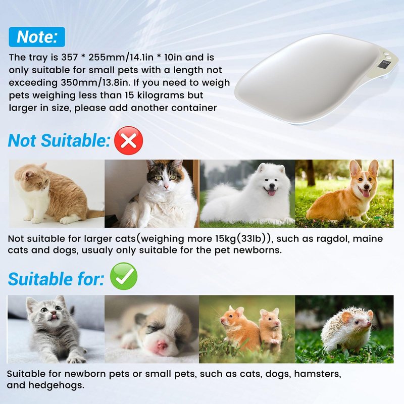 YTDTKJ Mini Pet Scale, Small Animals Scales for Weighing, Digital Kitchen Scale with LED Display, Small Home Scale, Portable Dog Cat Scale for Hamster Rabbit Hedgehog, Max. 33 lbs, 14.1x10in