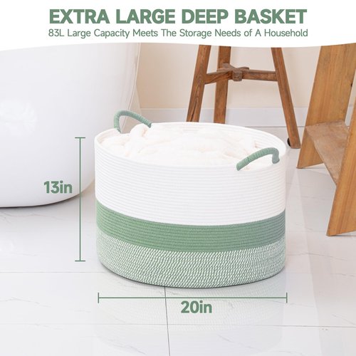 CLHMILY&Z Large Woven Basket - 20x13 Inches - Blanket Hamper for Living Room, Round Storage Bin, XLarge Laundry Organizer for Clothes, for Tree Plant, Mix Brown