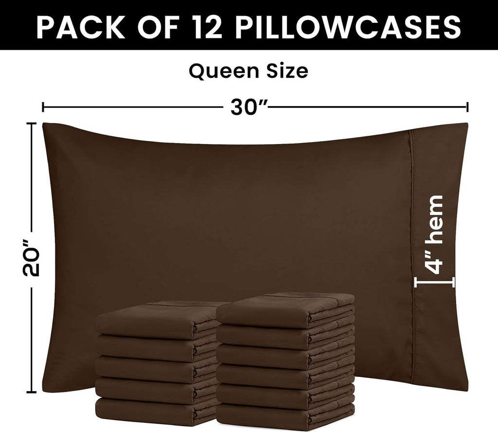 Utopia Bedding Queen Pillow Cases - 12 Pack Soft Brushed Microfiber | Fade Resistant 20 x 30 Inches (Brown)