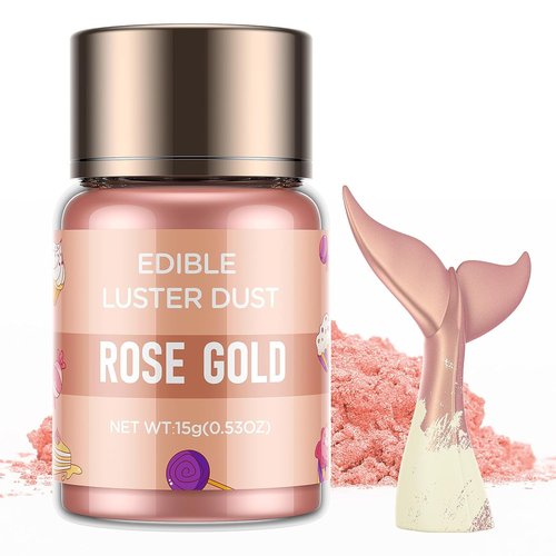 Cherrysea Luster Dust Edible Shimmer Powder - 15g Food Grade Cake & Cocktail Coloring | Rose Gold