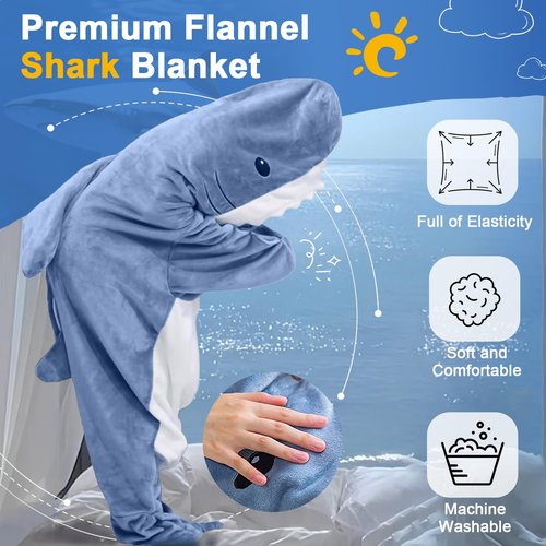 Shark Wearable Blanket Hoodie Onesie for Kids Adult,Cozy Fleece Shark Blanket Hoodie,Shark Cosplay Costume for Halloween Kids Women Men (XL)