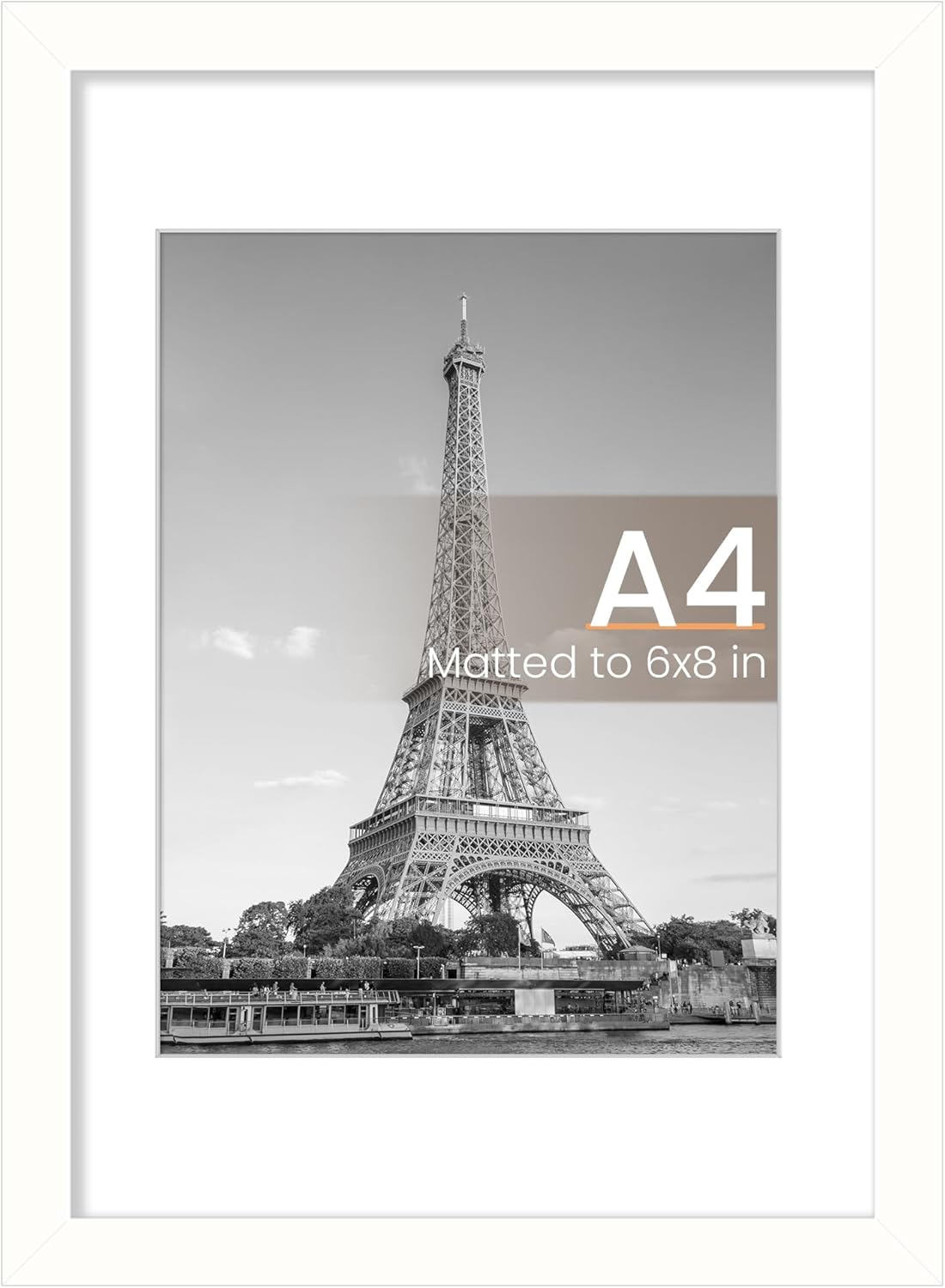 Upsimples A4 Picture Frame - Display 6x8 Photos with Mat or 8.3x11.7 Without - White, 1 Pack