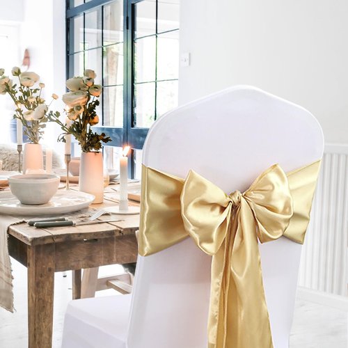 JEVIX 5 Pack Table Runner 12 X 108 Inch Silk Table Runner for Party,Wedding, Birthday, Banquets,Decoration(Light Gold)