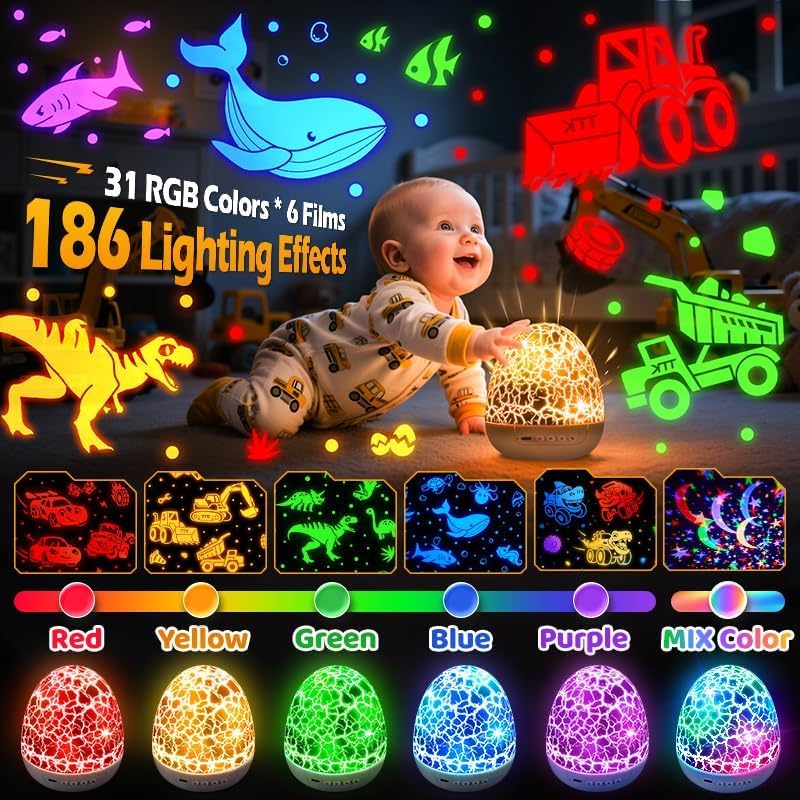 Dinosaur Egg Night Light Projector with 15 Soothing Sounds & 6 Films