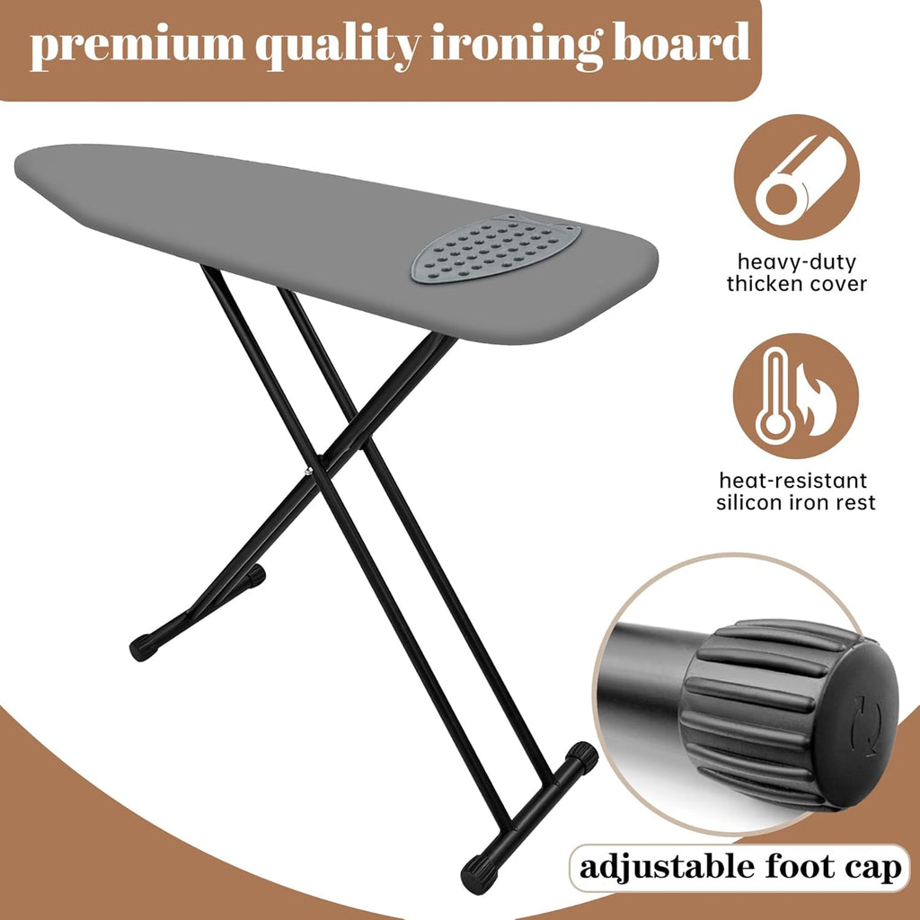 Skiennix Ironing Board - Compact Space-Saver with Heavy-Duty Padding | 13 x 43 Inches - Grey