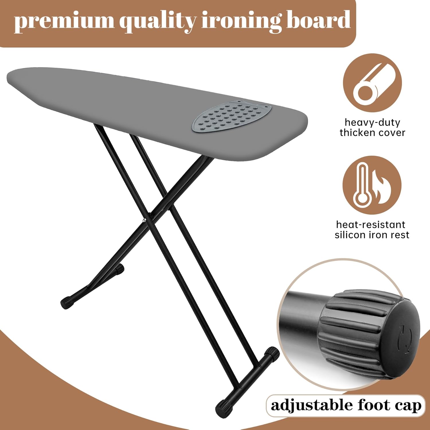Skiennix Ironing Board - Compact Space-Saver with Heavy-Duty Padding | 13 x 43 Inches - Grey