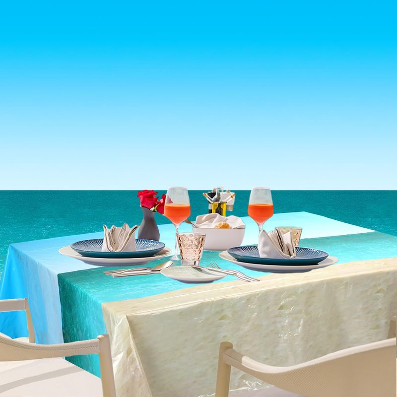 Oudain 54 Inch x 100 ft Ocean Beach Wall Backdrop Tablecloth Roll with Cutter Box Plastic Tropical VBS 2026 Photography Background Ocean Waves Wallpaper Summer Birthday Party Decoration