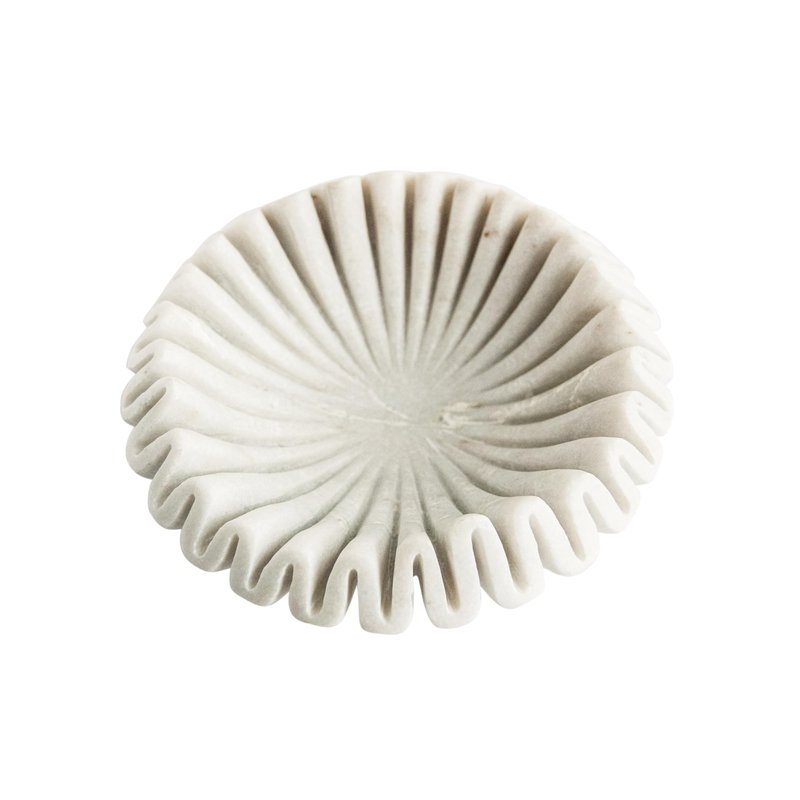 Creative Co-Op Round Marble Pleated Dish, White