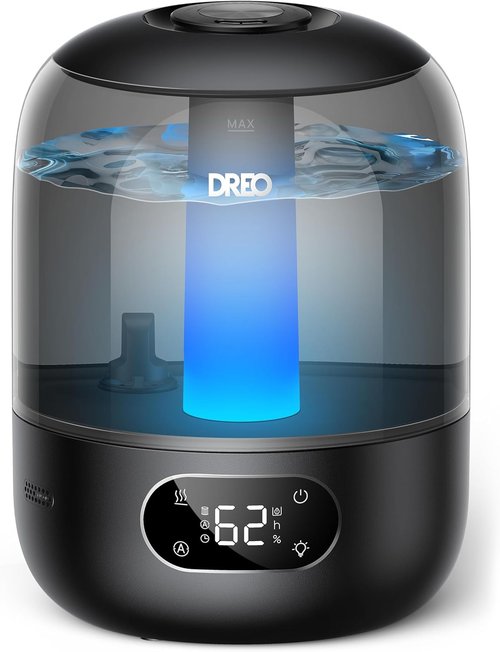 DREO Ultrasonic Humidifier - 3L Top Fill with 30H Quiet Runtime & Humidity Sensor | Black for Large Rooms
