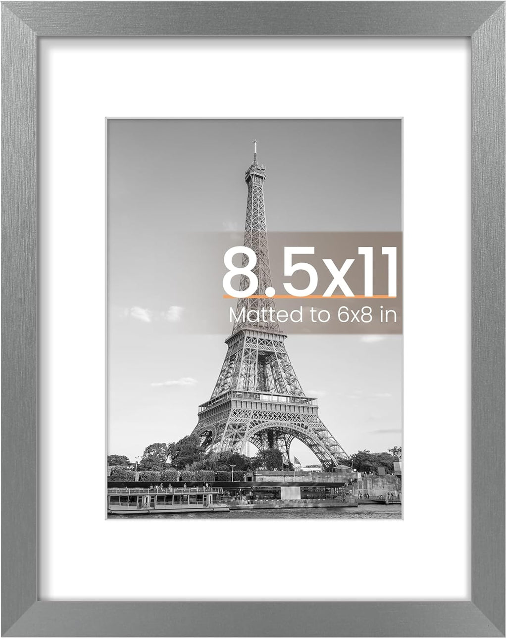 Upsimples 8.5x11 Picture Frame - Versatile Display for 6x8 Photos with Mat or 8.5x11 Without | Metallic Gray